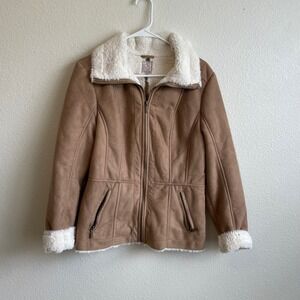 Faux Suede Jacket Sherpa Lined‎ Cozy Warm Winter Coat Women's Size Medium